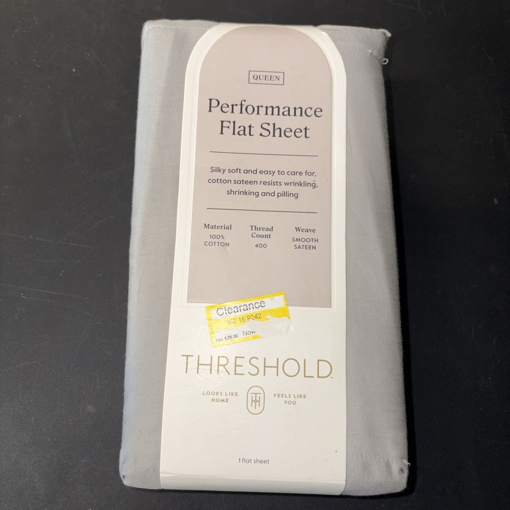 Queen 400 Thread Count Performance Flat Sheet Gray - Threshold: Cotton 28328